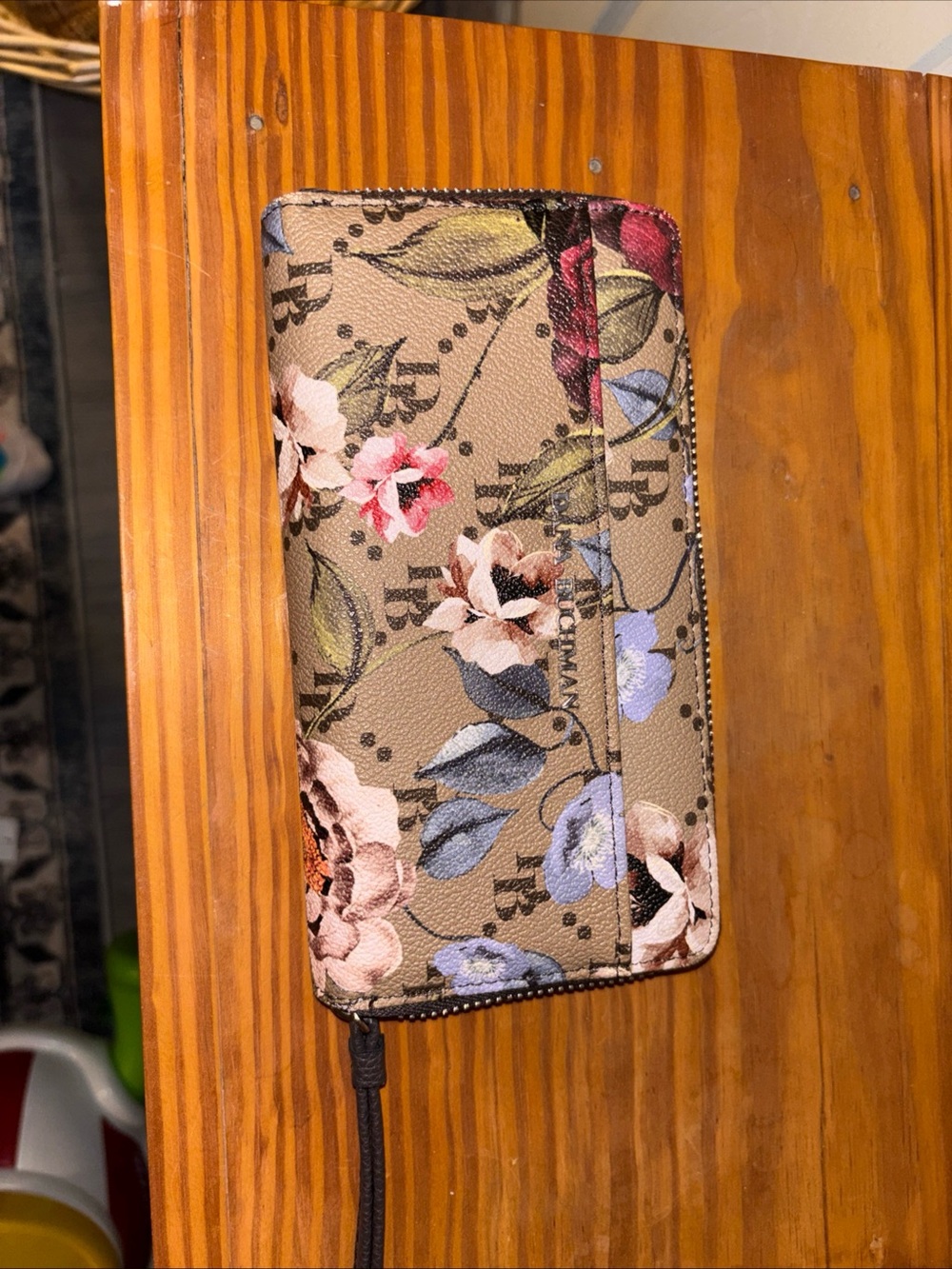 Floral Zip Phone Wallet Wristlet - Beige Floral Print